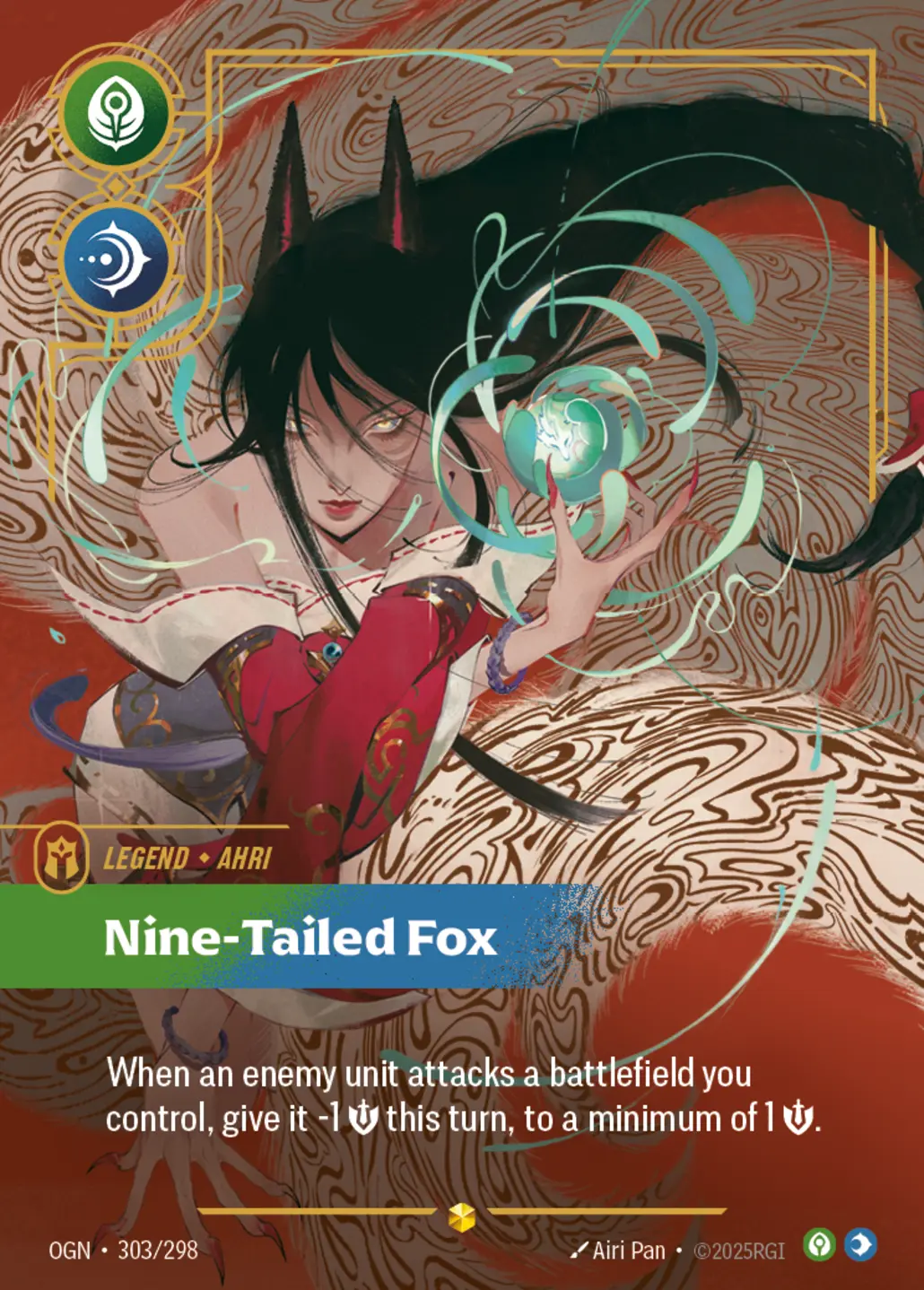 Ahri, Nine-Tailed Fox Legend overnumbered, Riftbound Origins 303/298